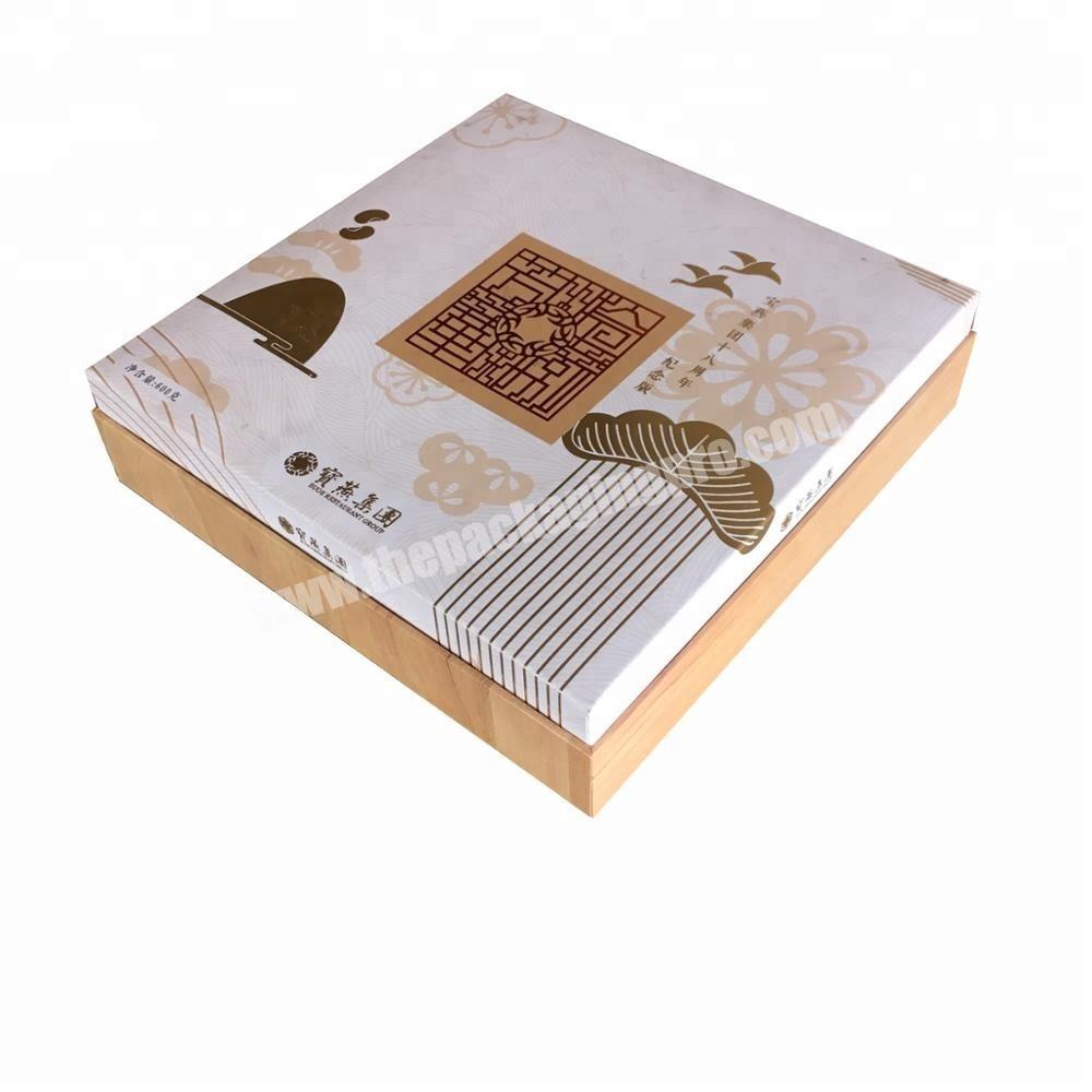 Wood result luxury cardboard boxes for mooncake and food packaging with cloth insert