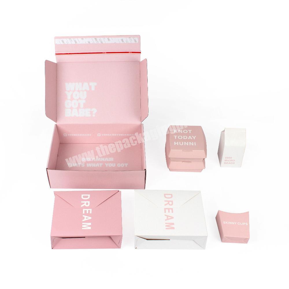 Zipper Closing Wigs Gift Box Hair Bundle Packaging Pink Color Print Makeup Corrugated Paper Box For Hair Accessories