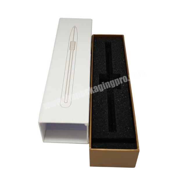 black custom debossed logo luxury 2 piece rigid cardboard leatherette paper packaging empty pen gift box