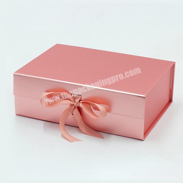 collapsible magnetic ribbon closure boxes bride medium gift box rose gold metallic gift box and bags