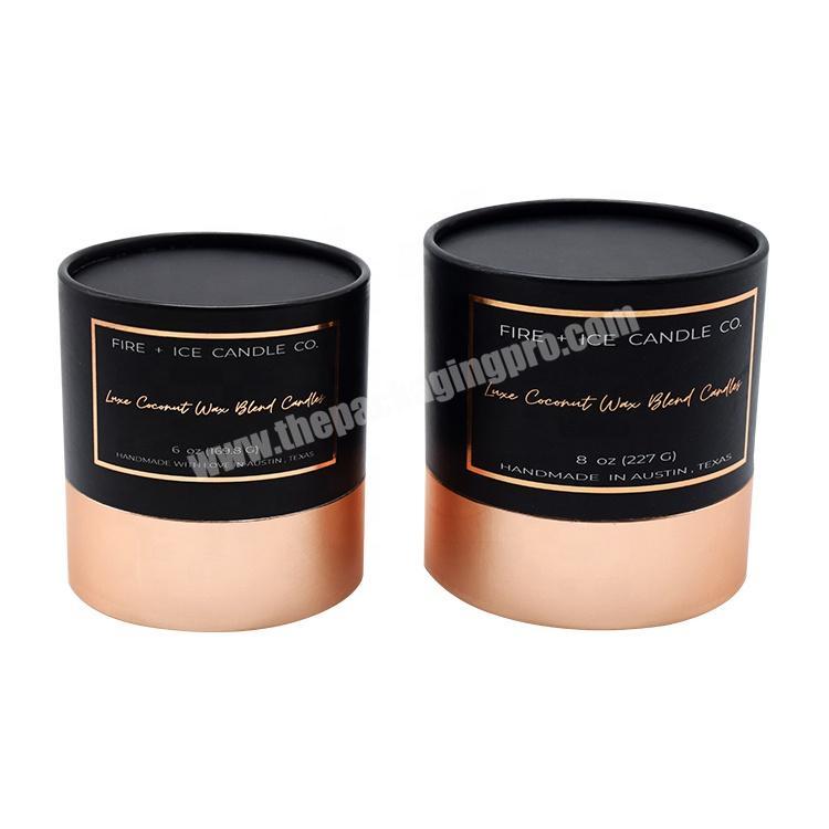custom decorative luxury candle packaging boxes eco friendly cardboard round paper gift candle tube boxes black and rose gold