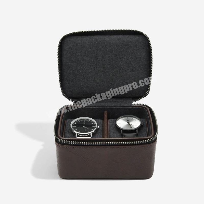 custom logo leather mens unique watch box display single packaging unique high end black box watches zipper luxury watch box