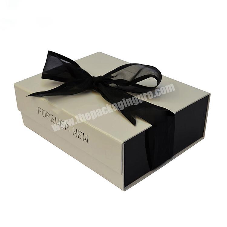 custom new style luxury foldable cardboard magnetic flat pack gift packaging paper box with ribbon