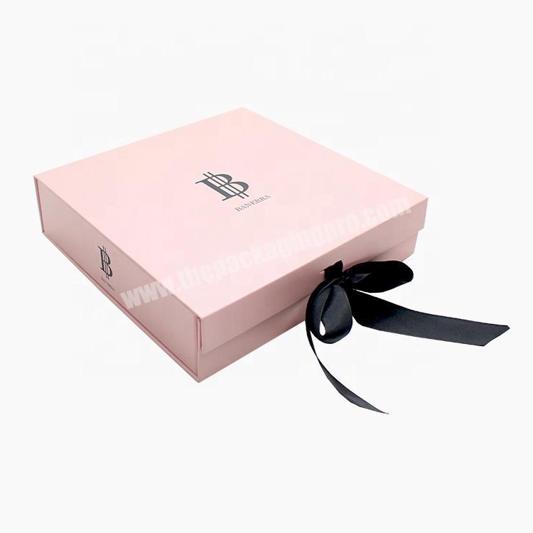 custom pink gift cardboard printed logo paper box for electronic product  clothing packaging with ribbon