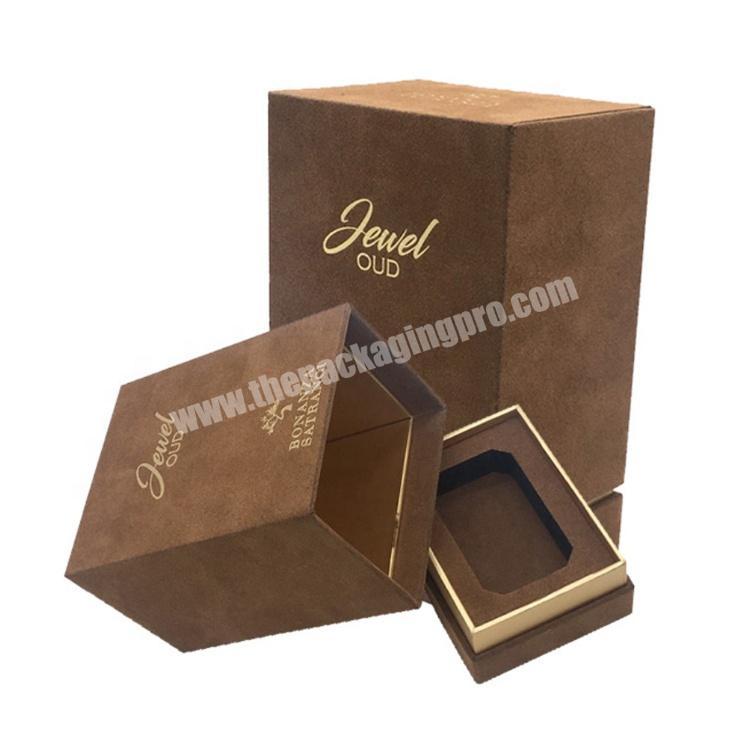 customized design flocking perfume packing box with hot stamping foil logo