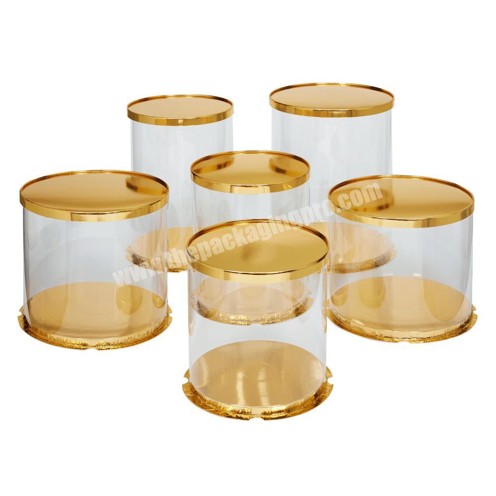 disposable plastic long cylinder cake box gold transparent tall cake box clear round cake box