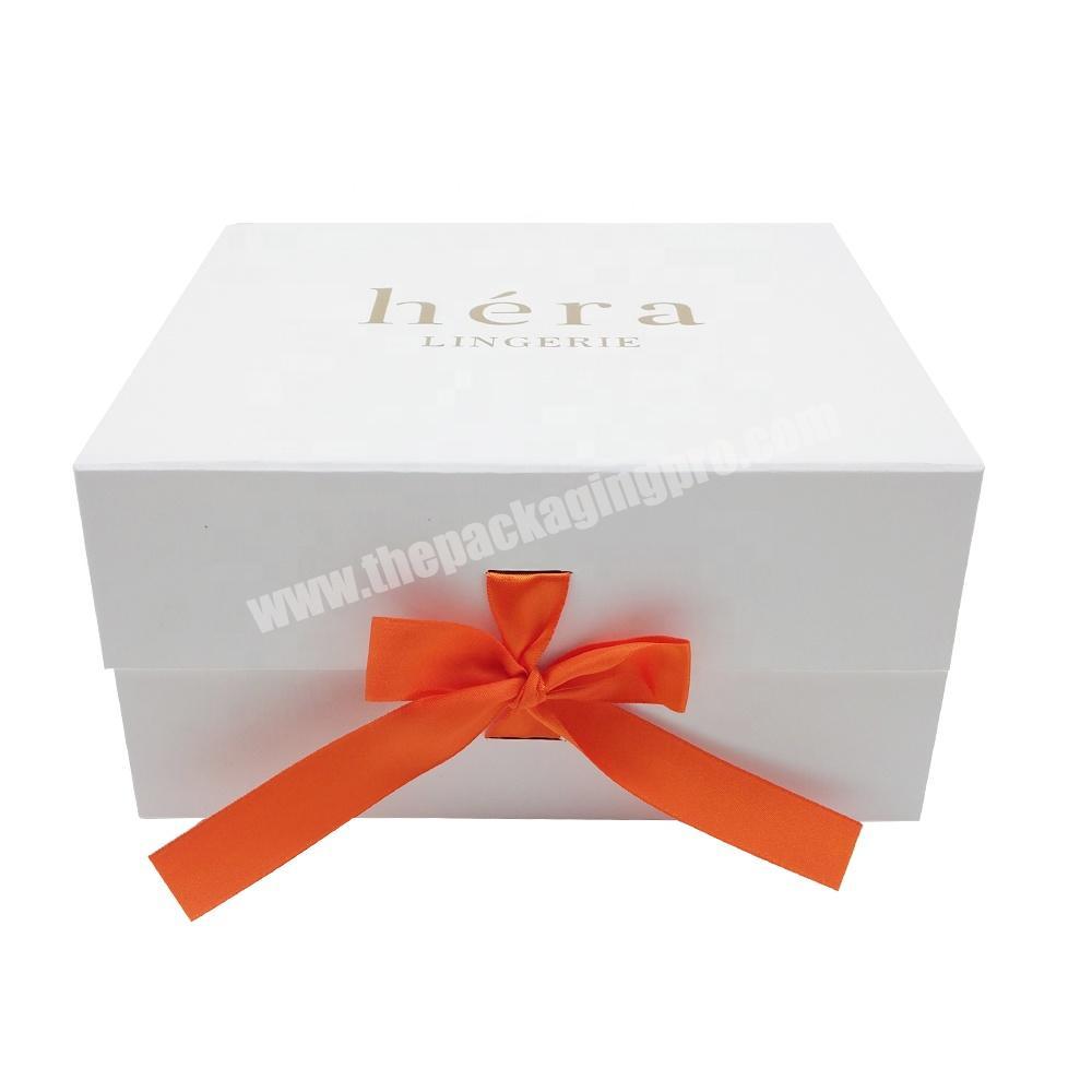 high quality flip lid paper cardboard gold stamping white magnetic closure gift box packaging luxury