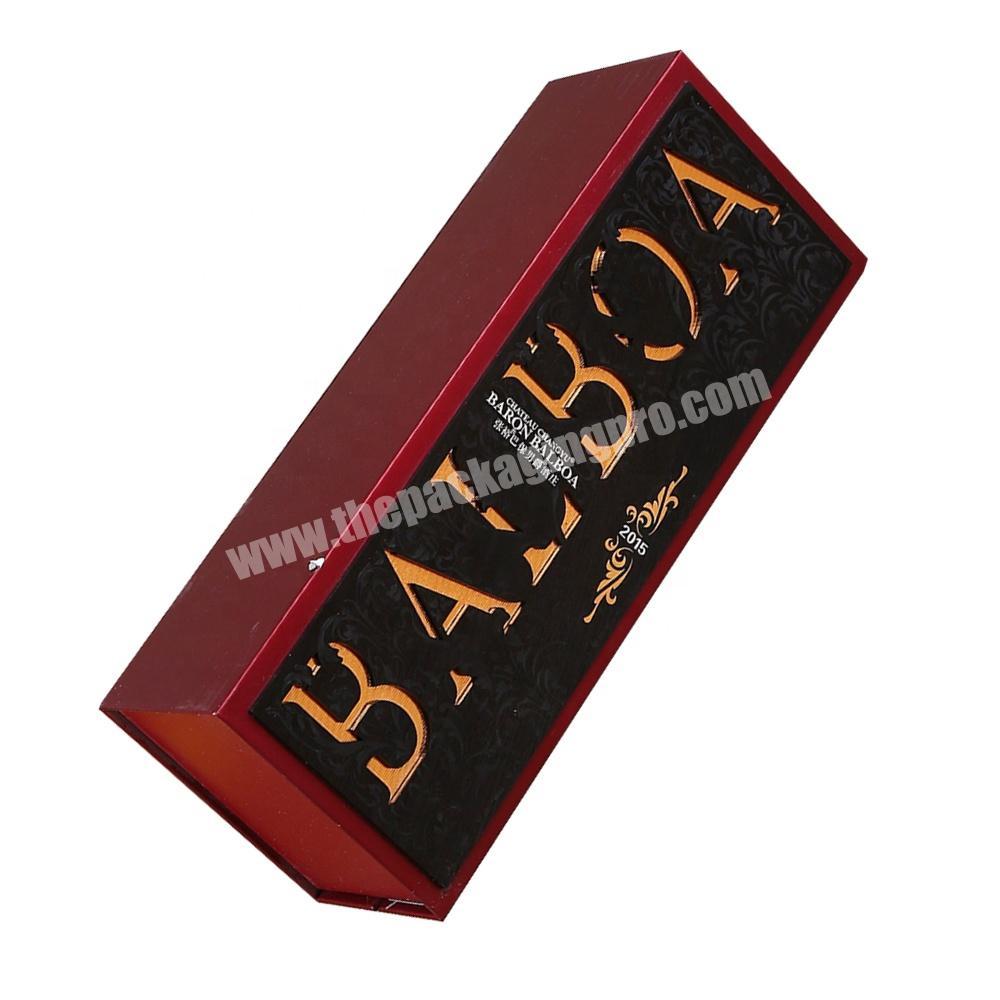 hot foil stamping black magnetic packaging boxes cardboard paper luxury custom wine gift box