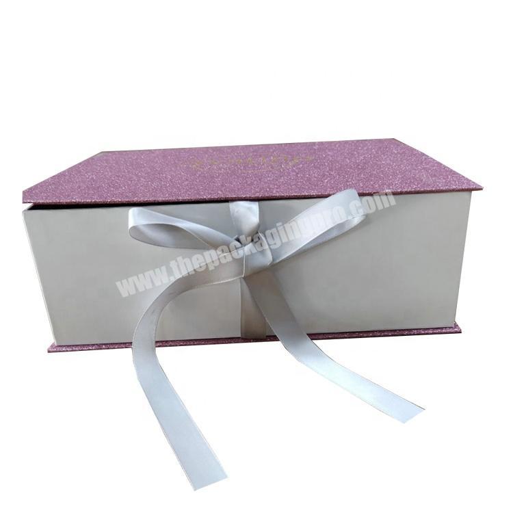 large purple cosmetic luxury hinged magnetic gift box with ribbon closure