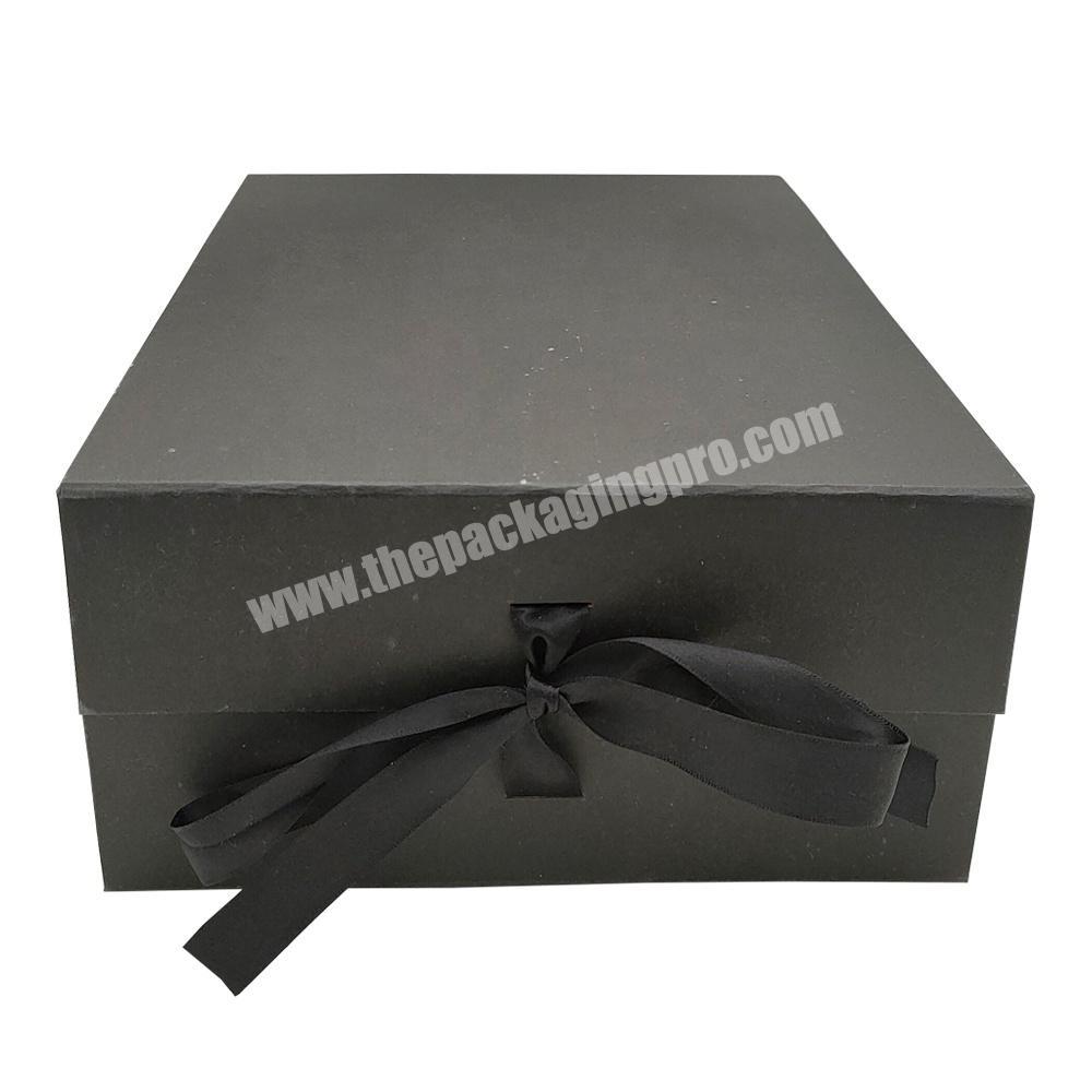 luxury matte black rigid paper magnet lid closure cardboard custom logo magnetic gift box packaging with ribbon
