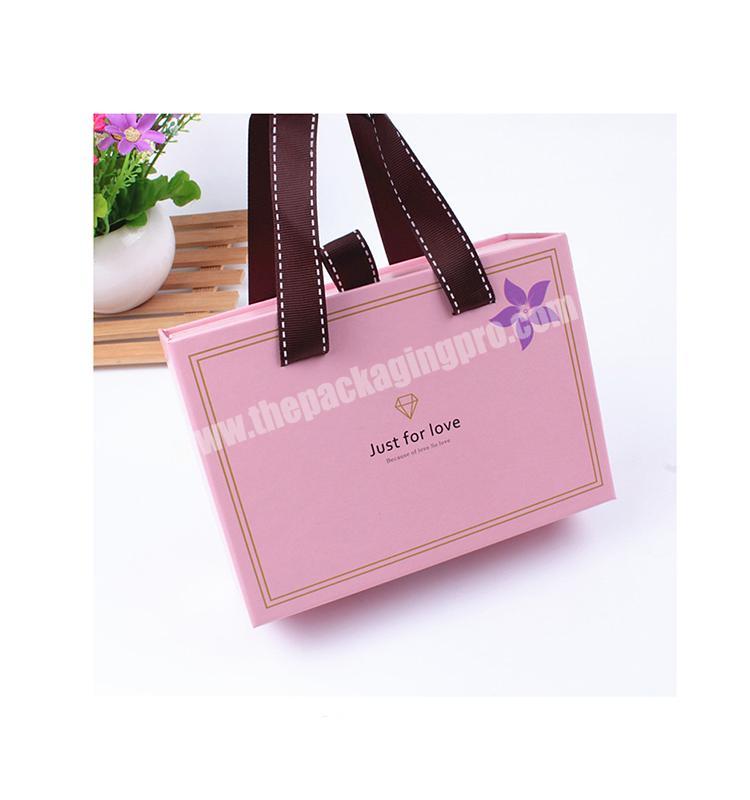small peach pink ring box Luxury High Quality Recycle Sliding Drawer Style ribbon perfume Paper bag