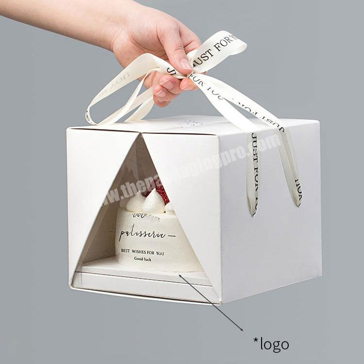 Custom  double open white corrugated cake box luxury wedding cake box plastic cake box with ribbon