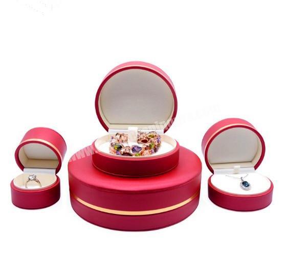 Custom Logo Semicircle Red PU Leather Luxury Jewelry Gift Box for Ornament Jewellery Gemstone