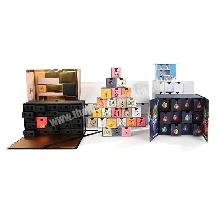 2022 New Elegant Custom Design Christmas craft paper Cosmetic empty advent calender set cardboard box wholesaler