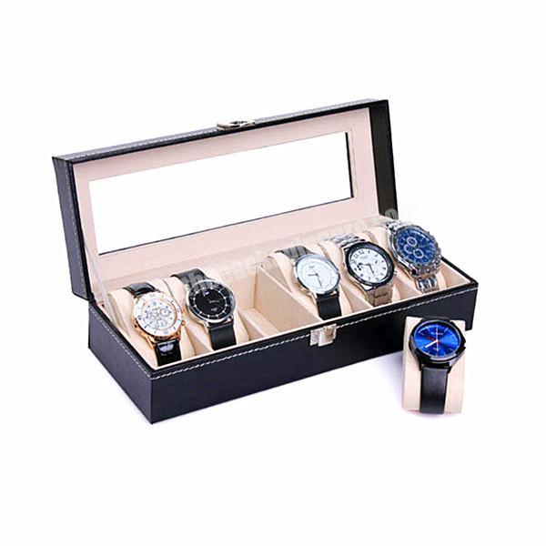 6 PCS Big Wooden Black Leather Watch Box