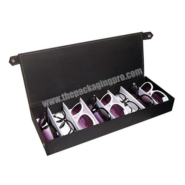 8 Slots Sunglass Case Large PU Leather Sunglass Storage Box with Metal Buttons Closing