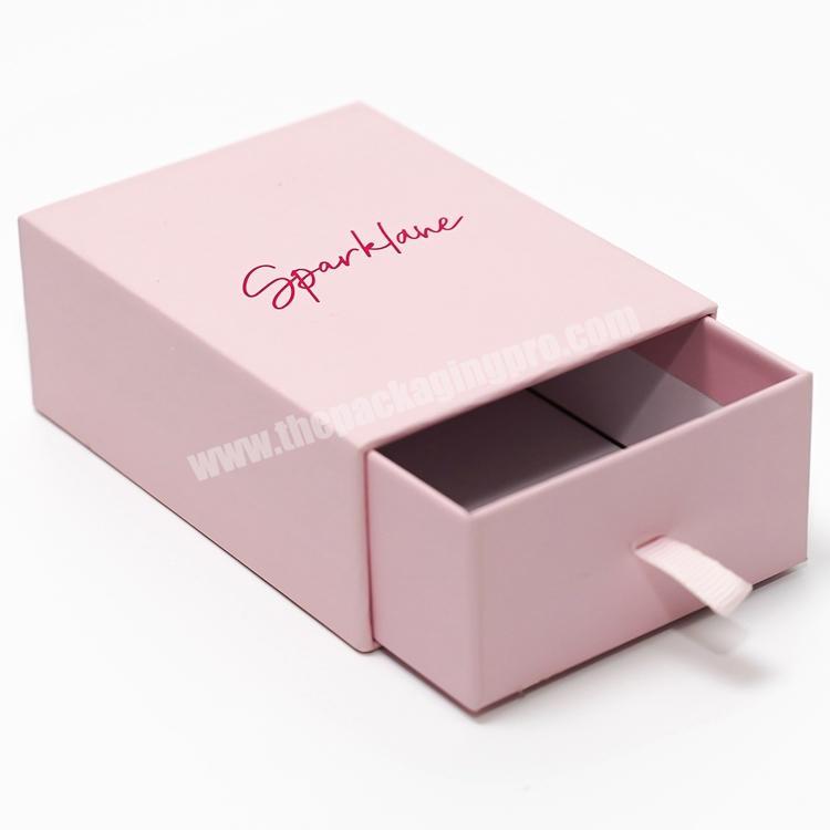 Biodegradable white slide out jewelry box packaging luxury rigid sliding box custom pink cardboard drawer gift box
