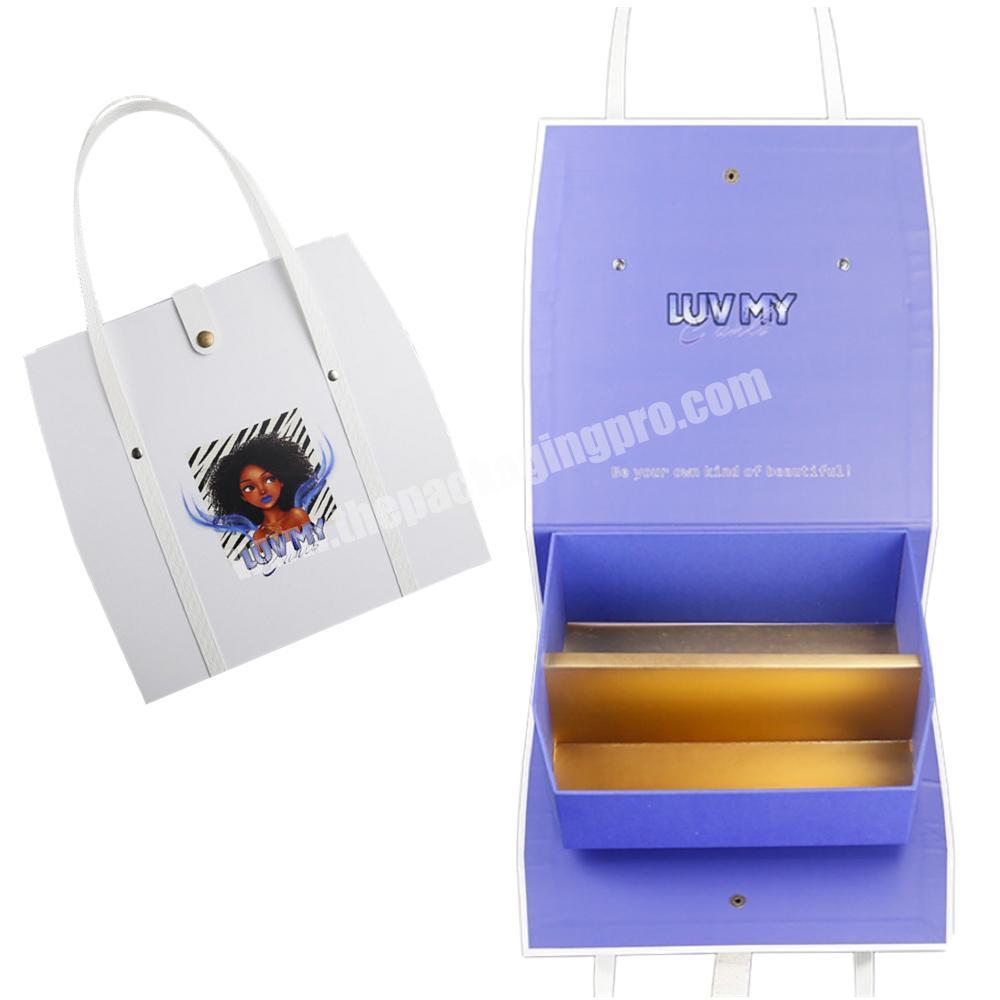 China Custom Logo Human Hair Wigs Hair Extension Box Luxury Fashion Cardboard Box Paper Bag with Handle