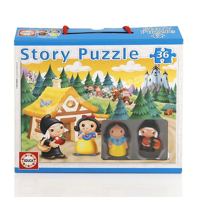Chinese story creative puzzle custom puzzle box corrugated packaging with handle rope