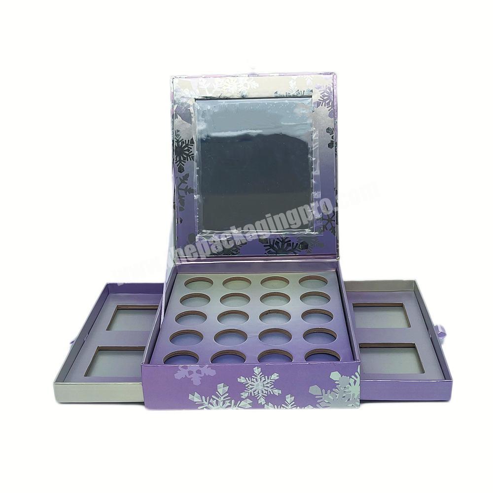 Christmas Creative Design Double-layer Custom Printing Empty Makeup  Eyeshadow Blush Palette Packaging Box with Mirror