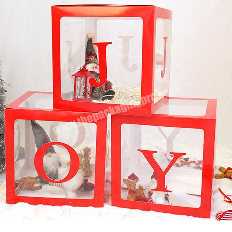 Christmas Party Supplies Transparent PVC Balloon Block Red Letter Joy Christmas Decorative Box For Home Or Party