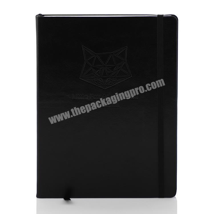 Custom A5 pu organizer planner Embossing logo Leather Hard Cover Notebook With Elastic Band