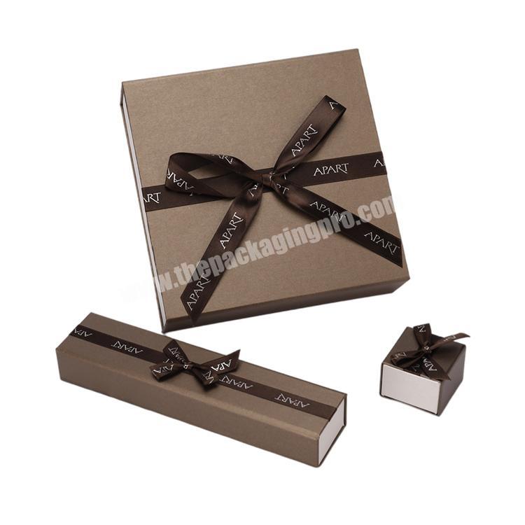 Custom Art Paper Base And Lid Grey Board Rigid Gift Boxes With Ribbon Closure