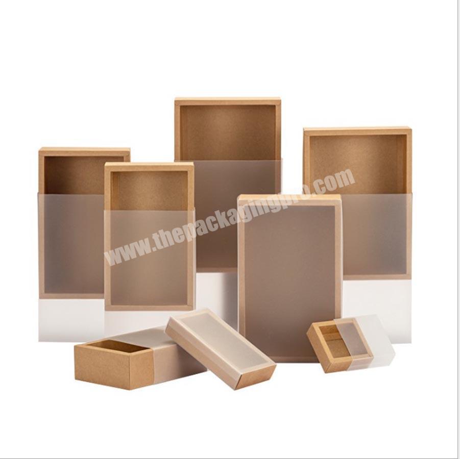 Custom Brown Kraft Paper Drawer Gift Box With Frosted PVC Sleeve