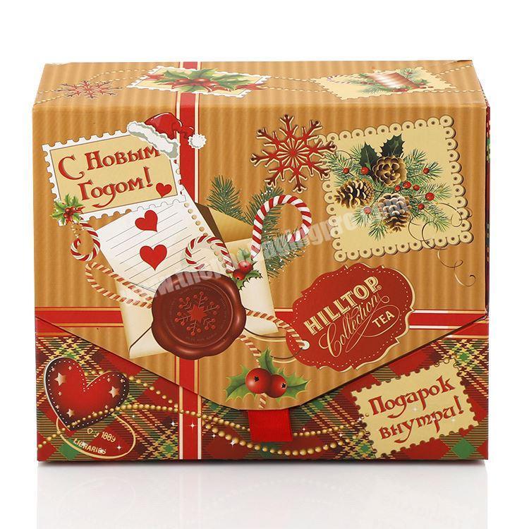 Custom Logo Decorative Christmas Favor Candy Cookie Gift Boxes Packaging Brown Kraft Paper Box
