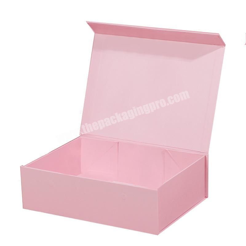 Custom Logo Deluxe Paperboard Folding Magnetic Gift Box Ribbon Closed Creative Pink Gift Box Pack