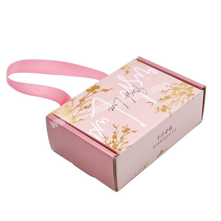 Custom Logo Pink Lid And Base Cosmetic Flower Folding Lipstick gift box with ribbon closure Box