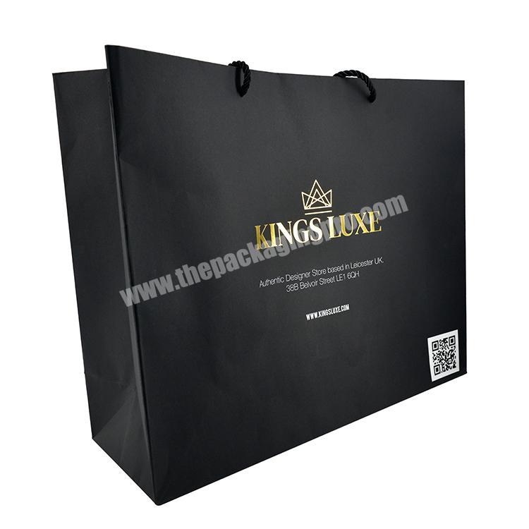 Custom Logo Print Wholesale Fashion Black Paper Gift Bag with Handle For Shoes and Clothing