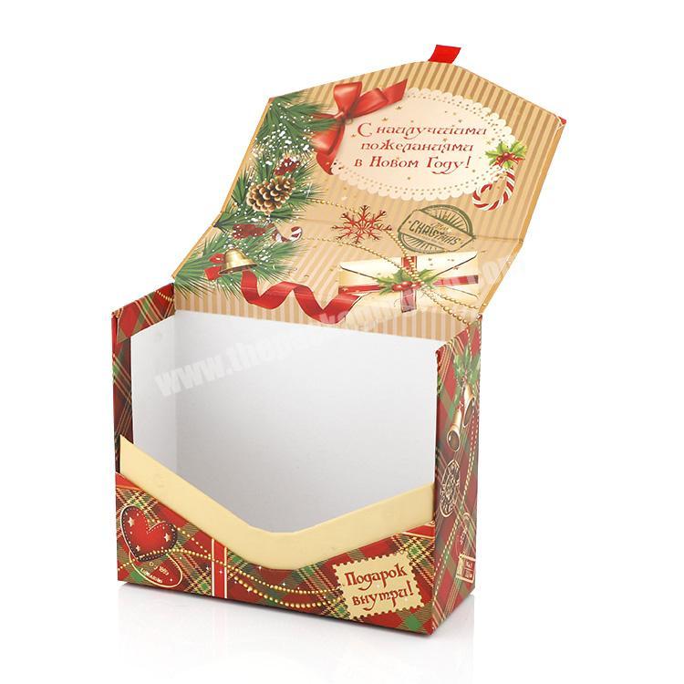 Custom Magnetic Envelope Shaped Rigid Paper Christmas Red Small Gift Box