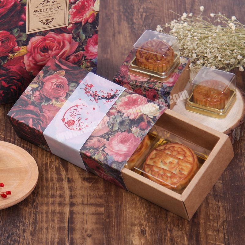 Custom Mid-Autumn Festival Square Luxury Floral Moon Cake Gift Paper Box Packaging