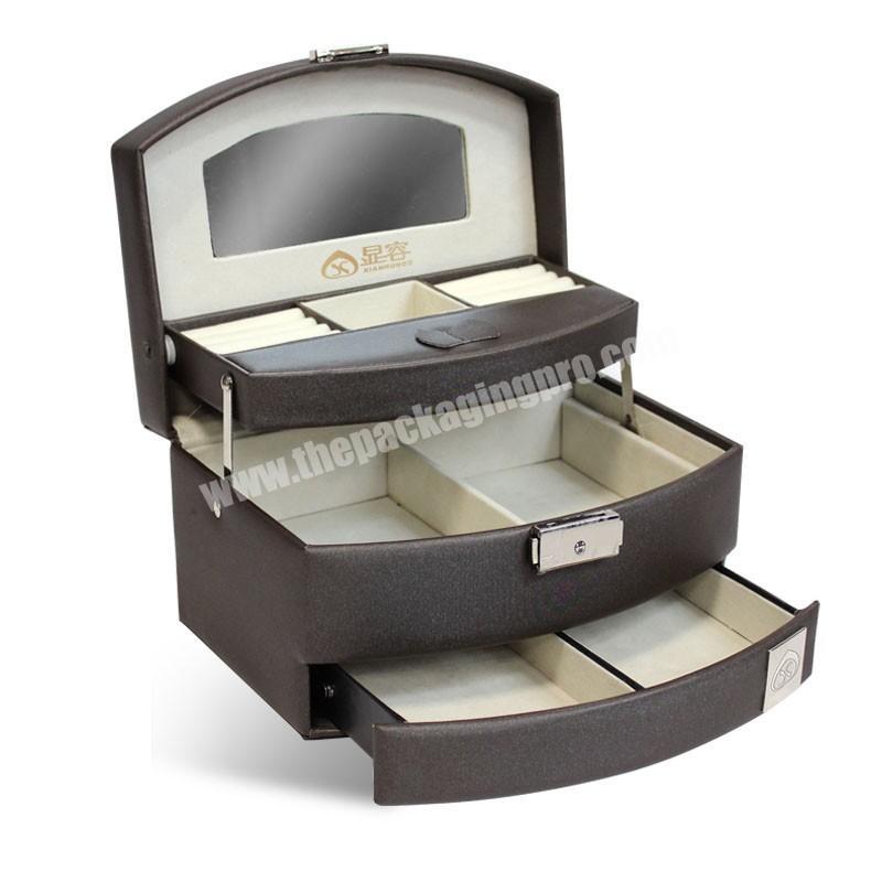 Custom Luxury Jewelry Watch Glasses Leather Storage Boxes Make Up Box With Mirror