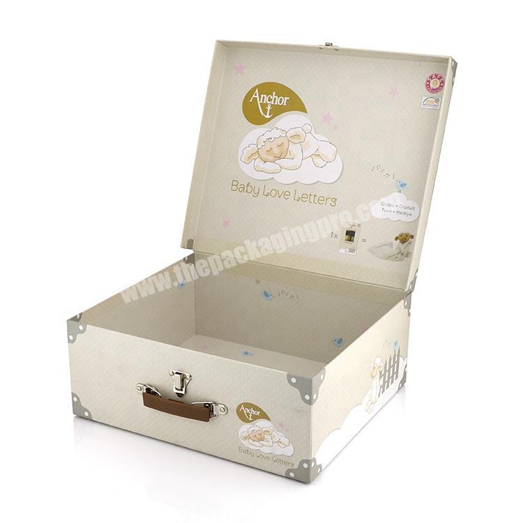 Custom Printed Rigid Cardboard Baby Toy Storage Paper Packaging Gift Suitcase Box With Handle