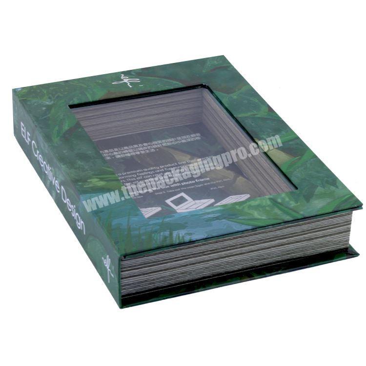 Custom Printed With Logo Rigid Cardboard Book Shape Luxury Packaging Closure Premium Window Gift Box