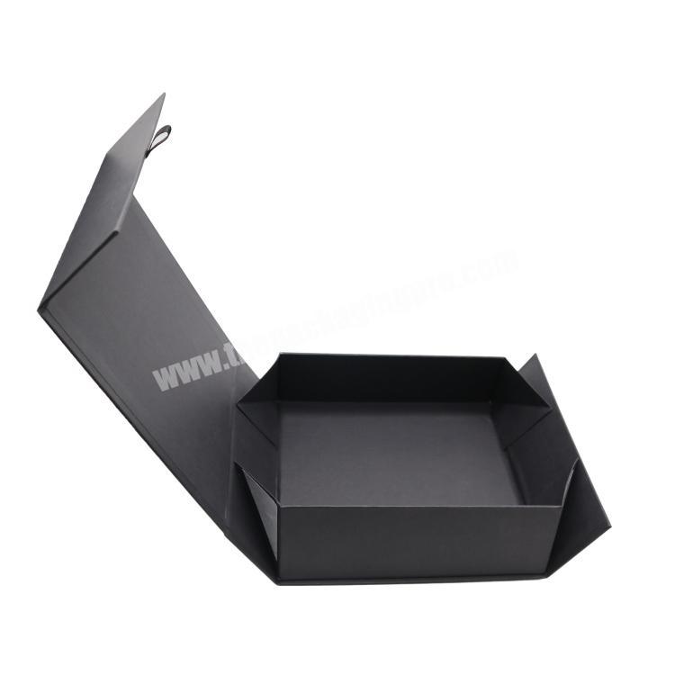 Custom Rigid Book Shape Flat Luxury Magnetic Foldable Black Paper Gift Box