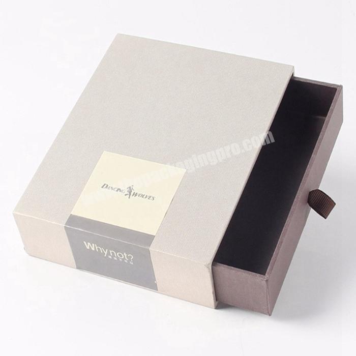 Custom Silk Ribbon Handle Rigid Jewelry Box Luxury Texture Paper Drawer Style Sliding Gift Packaging Box