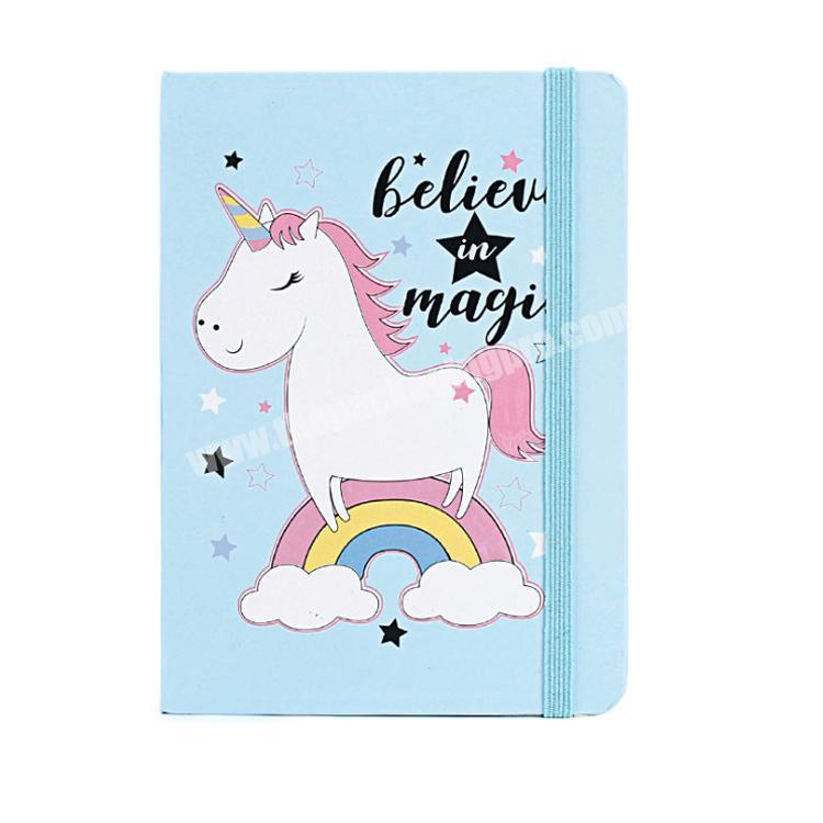 Custom design student animal horse pattern blue leather notebook with pen paper cute notepad