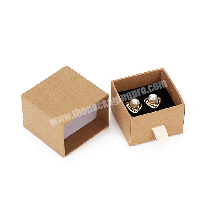 Custom jewelry packaging brown cardboard paper small drawer box kraft paper box