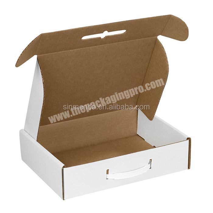 Custom logo hard corrugated cardboard paper carrying case box , heavy duty fluted cardboard box with plastic handle