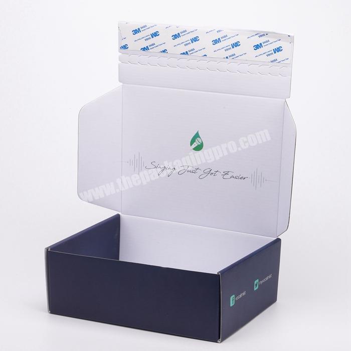 Custom printed logo corrugated white quick seal postal cosmetic mailer box with adhesive and tear strips shipping box