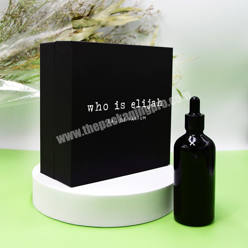 Factory Printing Black Card paper Box custom design paper empty glass bottle luxury lid & base perfume packaging