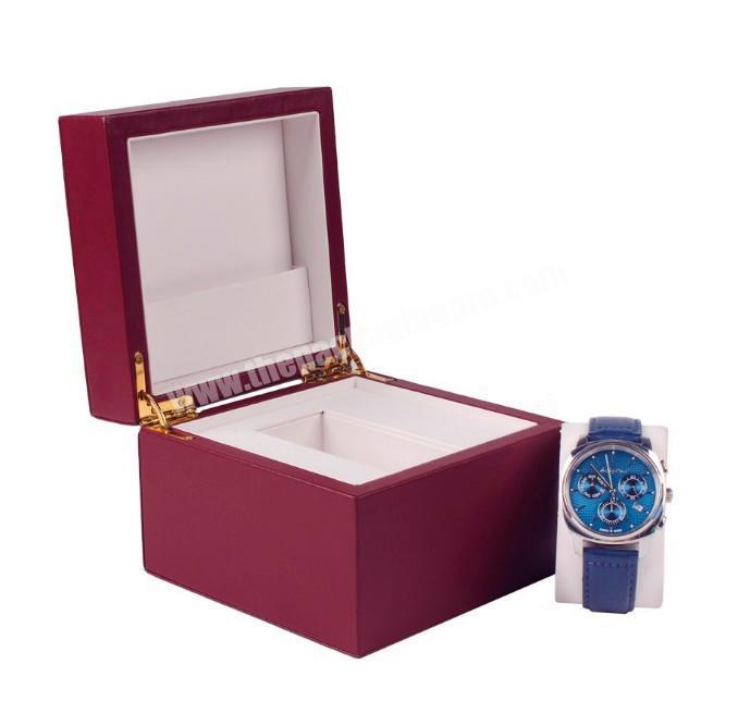 Fashionable OEM Custom Luxury Leather Large Mens Watch Box Case Single Watch Wood Box with Logo and Pillow inside