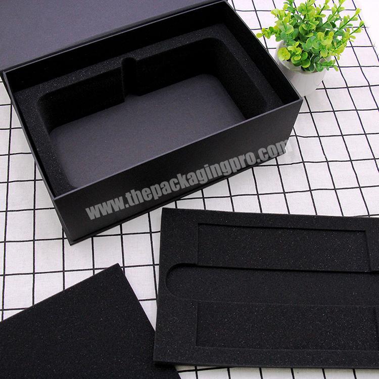 Flap Top Luxury Product Gift Packaging Custom Printed Rigid Matte Cardboard Magnetic black packaging with foam