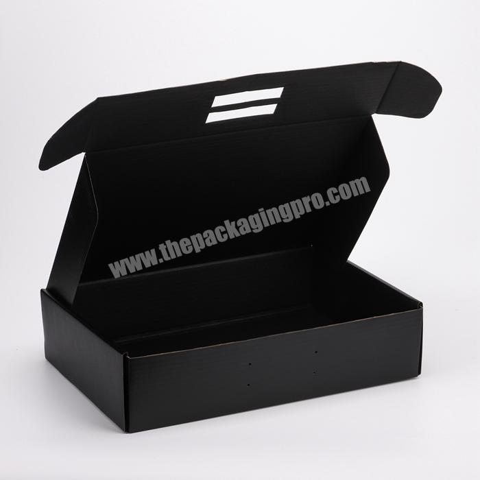 Gold Foil Printing Custom Cardboard Mailers Matte Black Corrugated Shipping Packaging Box with  Ribbon Handle