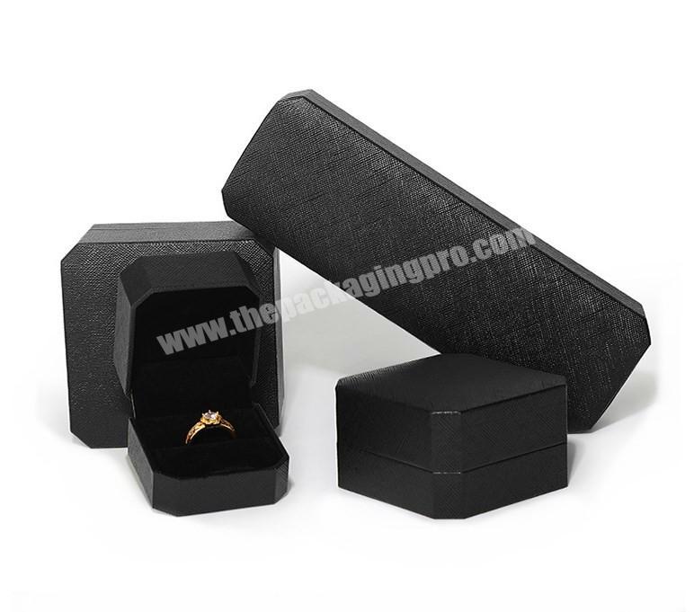 High End Trendy Design Leatherette Paper Ring Earring Bracelet Bangle Necklace Box Black Paper Jewelry Boxes