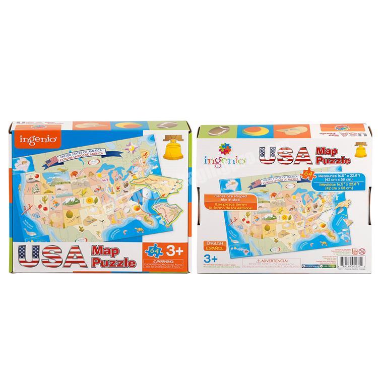 High quality kids cartoon puzzle frame 64 pieces USA map jigsaw puzzle ravensburger