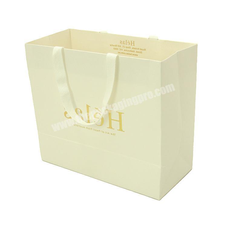 Hot Foiled Gold Stamping Logo Luxury White Matte Kraft Paper Bag With Cotton Rope Ribbon Handles